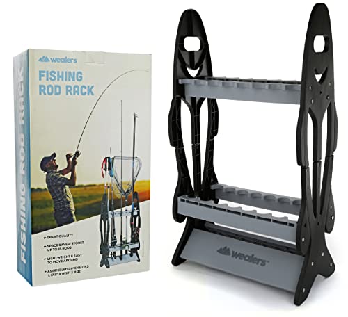 Wealers Vertical Rod Holders - Fishing Gear Holder for Garage Organization & Camper storage - Floor Fishing Rack & Tool Storage Holds 16 Poles & Fishing Accessories - Ideal Gifts for Men