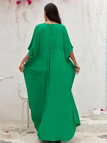 Image of Moss Rose Kaftan Dresses for Women V Neck Summer Swimsuit Cover up Caftan Maxi Beach Dresses