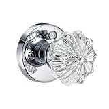 dairazan Privacy Door Knob with Clear Crystal Handle – Polished Chrome Rosette, Elegant Flower Glass Knob for Bedroom & Bathroom, Vintage Modern Interior Door Lock