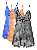 AIBINGGE Sexy lingerie Lace Babydoll Chemise, Black, Women's Sleepwear S-5XL (Black+blue+Orange, M)