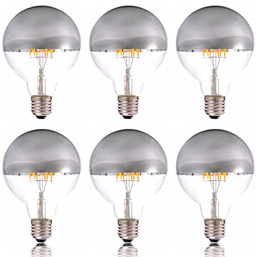 6 Pack LED Vintage Edison Bulbs E26/E27 Half Chrome G95/G30 Reflective 6W Dimmable Magic Bean Lamp 2700K Warm White Light Source