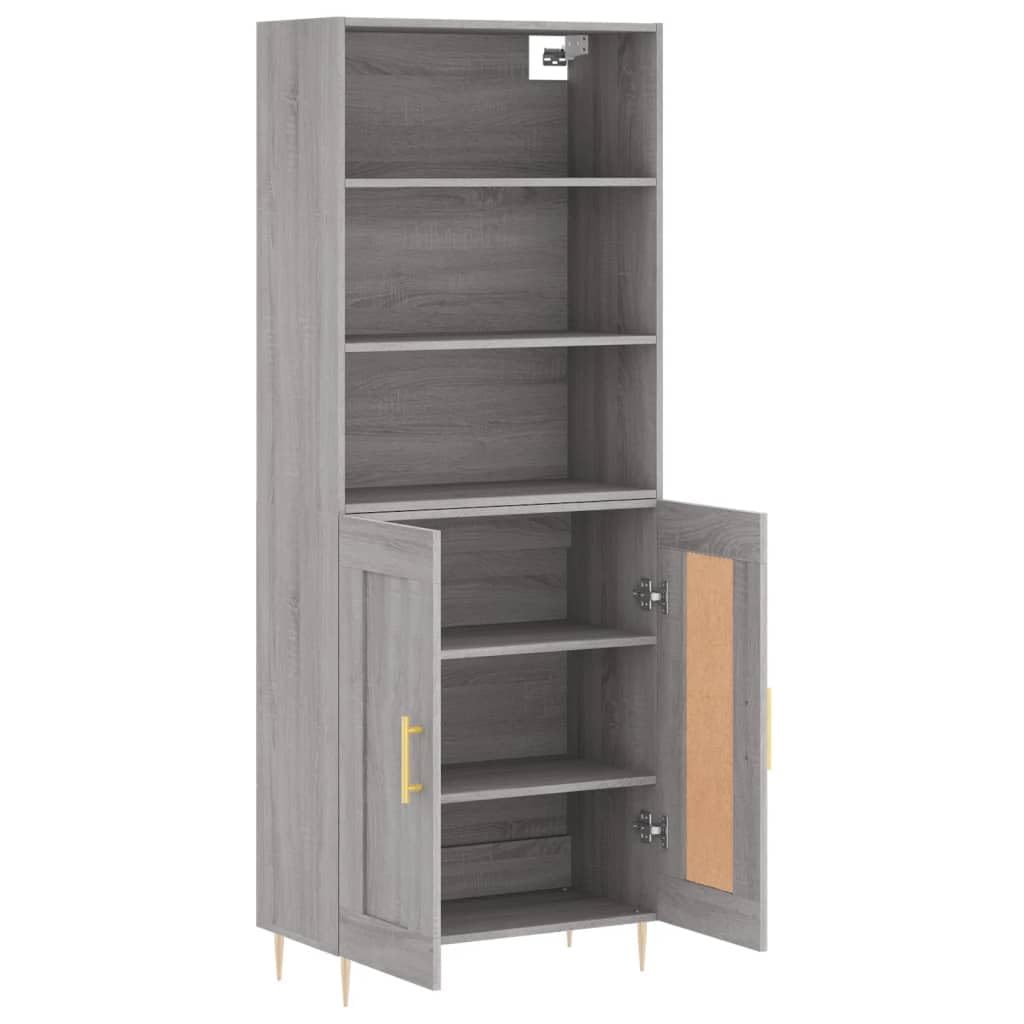 Mobiletto alto di alta qualità, grigio sonoma, 69,5 x 34 x 180 cm, in legno con piedini in metallo, per riporre con stile in soggiorno, corridoio o cucina, con supporto da parete per un