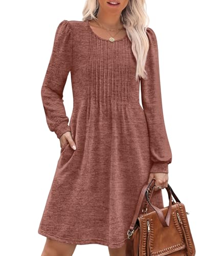 OFEEFAN Fall Dresses for Women 2025 Casual Long Sleeve Tunic Sweater Dress Fall Outfits Pleated...