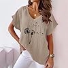 Tee Shirts For Women Uk,Botanical Print V Neck Casual Bat Short Sleeve T Shirt Women (Khaki, S) #1