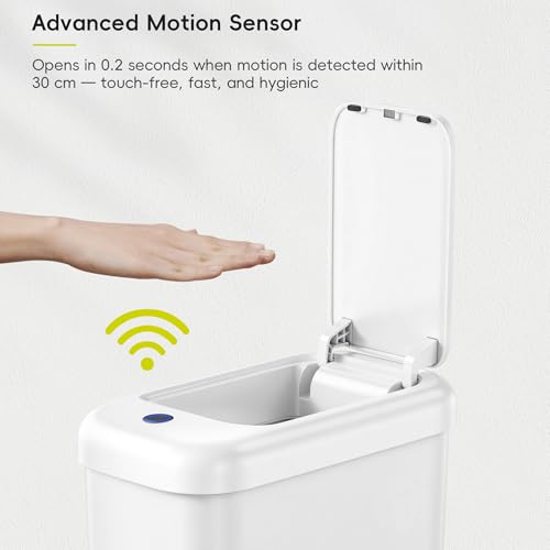 Image of EKO Automatic Bathroom Trash Can with Lid, 2.6 Gallon Slim Touchless Garbage Can, Waterproof Motion Sensor Trash Bin for Bathroom, Office, Kitchen, White