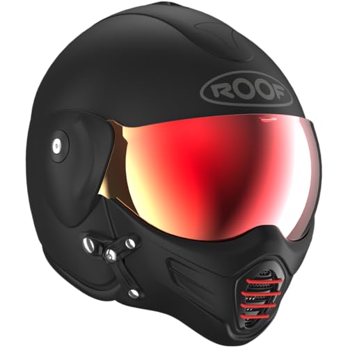 Casque Jet Haut De Gamme ROOF Roadster en Fibre De Verre avec Mentonnière Amovible Magnétique Écran Iridium Inclus– Couleur Iron Noir Mat/Rouge - Offre Directe...