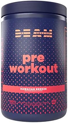 BEAM Be Amazing Vegan Pre-Workout Powder | Energy Booster Powdered Drink with All-Natural Caffeine, No Crash, No Jitters | Gluten-Free Supplement with Adaptogens | Hawaiian Breeze, 40 Scoops