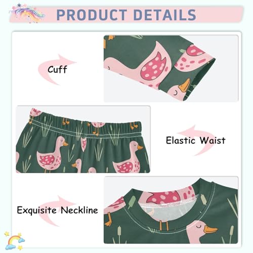 Pajama Sets Long Sleeve Pink Ducks on Green Soft Comfy Sleepwear 2 Piece PJS 3-8T4