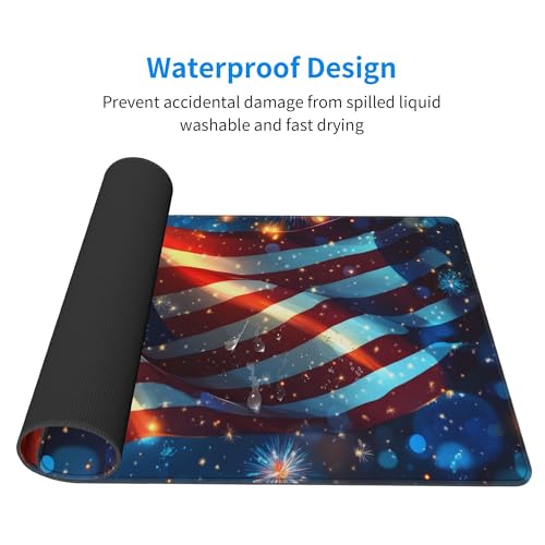 Image of Fireworks American Flag Extended Gaming Mouse Pad, with Stitched Edges Large Mouse Pad Desk Protector, Rubber Base Mousepad Keyboard Mouses Mat for Work Game Office Home- 32 inch X 12 inch Inch,E709