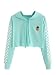 MakeMeChic Women's Pineapple Embroidered Hoodie Plaid Crop Top Sweatshirt Blue S