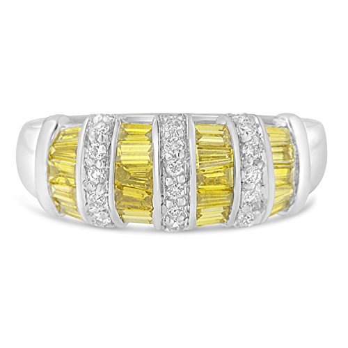 Original Classics 14K White Gold 1-1/4 Cttw Yellow Baguette & White Round Diamond Modern Alternative Wedding Band Ring (Enhanced Yellow & H-I Color, SI2-I1 Clarity) - Size 7-1/4