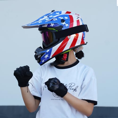 Image of Youth Kids Dirt Bike Helmet for Boys & Girls,F001 Full Face Motorcycle Helmet for Off-Road ATV Street Riding Four Wheeler Mountain Bike with Goggles Gloves,DOT Approved