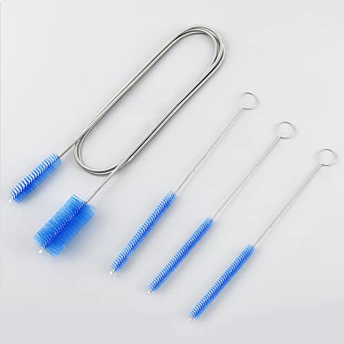Flexible Drain Brush Cleaner Kit â€“ 5ft Long Elastic Double Head Nylon Cleaning Brush + 3pcs 10â€ Straw Brushes for Aquarium Water Filter Pipe Hose Air Tube Fish Tank Tub Sinks Glass Vase