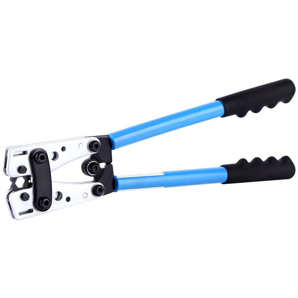Pince à Sertir Cosse Réglable 6-50 mm², Outil de Sertissage pour Câble de Batterie, Poignées Antidérapantes, Mécanisme Auto-bloquant