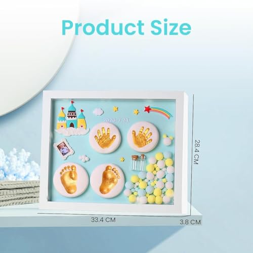 Image of PATPAT Deluxe Baby Hand & Footprint Clay Kit with 11x12.9 Frame, Non-Toxic White Clay, Colorful Decorations & Mini Memento Bottles - Ideal First Birthday & Baby Shower Gift for Girls & Boys | Captures Tiny Imprints, Easy Air Drying, Non-Toxic Clay, Colorful Accents, Simple Wall Display, Care Guidance Included