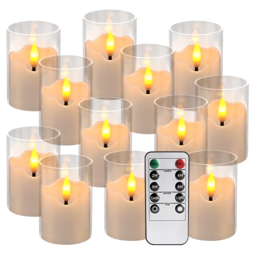 Image of 12 Pack Shatterproof Clear Acrylic Flameless LED Candles with Remote Timer