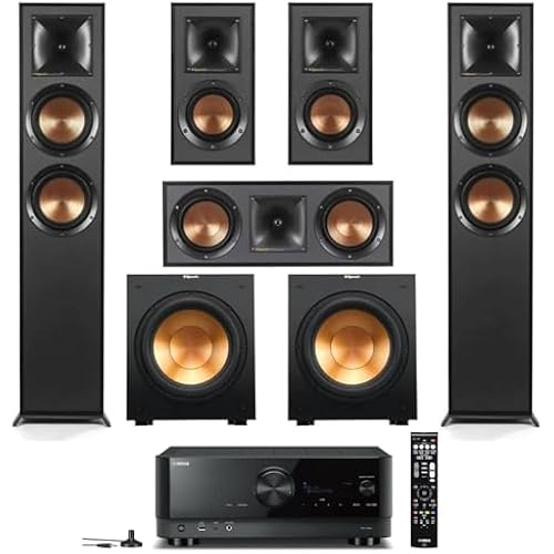 Klipsch Reference Home Theater Pack with 2X R-625FA Floorstanding Speakers, R-52C Center Channel, Pair R-41M Bookshelf Speakers (Speaker System + 2X Subwoofers + Receiver)