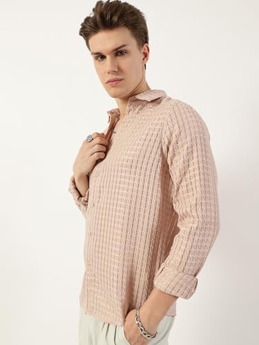 Image of Thomas Scott Men's | Solid | Textured Fabric | Full Sleeve | Slim Fit | Polyester-Blend | Spread Collar | Casual Shirt