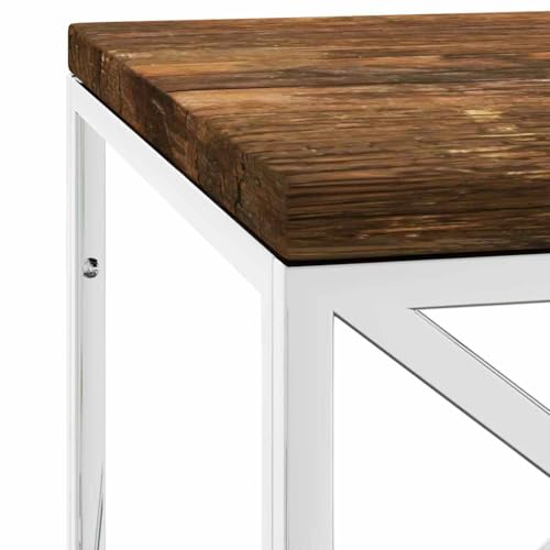 Table basse bois de récupération massif acier inoxydable table de salon industrielle - 7