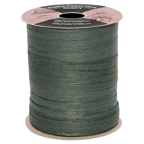Raffia Ribbon for Crafts - Raffia Yarn Grass Twine for Gift Wrapping, DIY Decoration & More | Matte String Paper Rope for Crochet - 1/4'' Wide, 100 Yards, Green