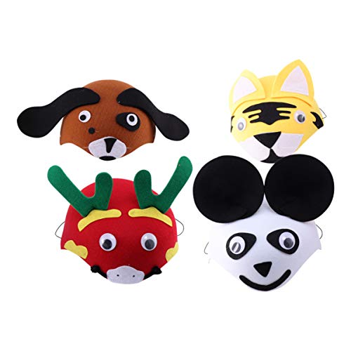 Amosfun 4 Pcs NÃ£o Tecido Animal ChapÃ©us DragÃ£o Dos Desenhos Animados CÃ£o Panda Tigre Cap Festa H