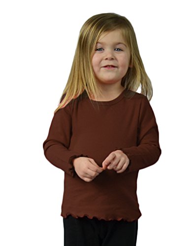Monag Lettuce Edge Long Sleeve T-Shirt, Blank Tee, Girly Tops, 2Y Chocolate
