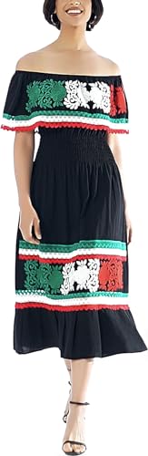 Image of YZXDORWJ Women Embroidered Mexican Peasant Casual Sexy Lace Off-Shoulder Long Dress