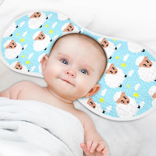 Adorable Sheep Pattern Muslin Burp Cloths for Baby 4-Layer Absorbent Cotton Large 22" x 11" Soft Spit Up Rags for Newborns Boys Girls, 4 Pack4