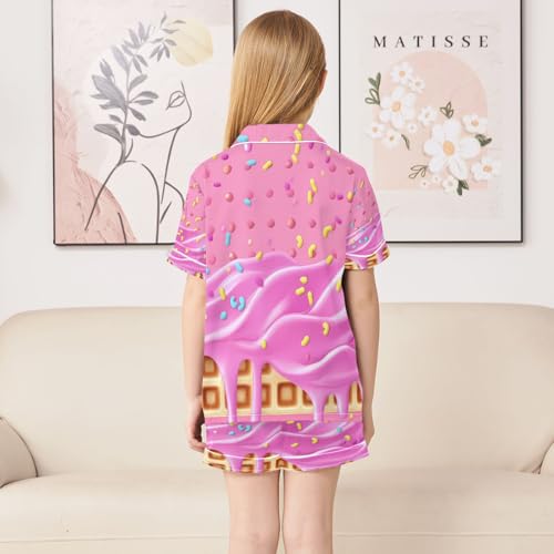 ALAZA Hipster Ice Cream Waffle Satin Pajamas Set Short Sleeve Button Down Sleepwear Summer Pjs 2 Piece4