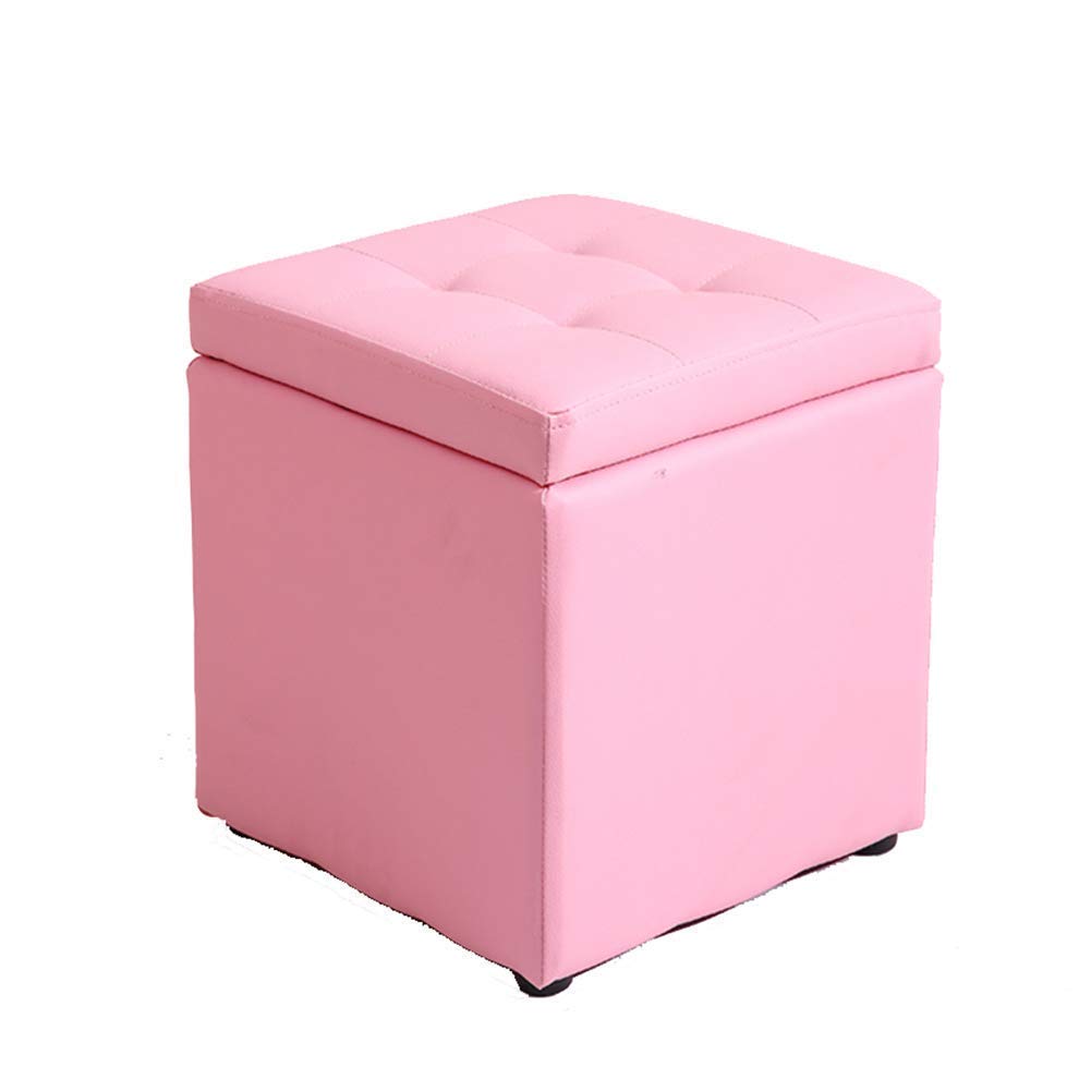 Otomana de Almacenamiento tapizada con Tapa con bisagras, Taburete Cuadrado de Piel sintética, reposapiés pequeño otomano en Forma de Cubo, Color Rosa