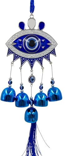 Image of Evil Eye Hanging Nazar Battu for Home House Entrance Protection Door Decoration, Car Mirror Hanging, Housewarming Gift (Wind Chime Evil Eye)