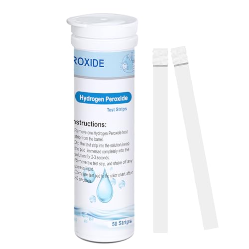 VANSUKY Tiras reativas de peróxido de hidrogénio 0 – 100 mg/L, leitura 30 s, imersão 2s, 50 unidades, teste HXLKNBCOXLKNBC para piscina, spa, água potável, limpeza e desinfecção
