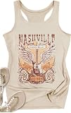 Nashville Music City Tank Tops Women Vintage Rock and Roll Sleeveless Tshirts Casual Country Concert Tanks Summer Tops(Beige2,S)