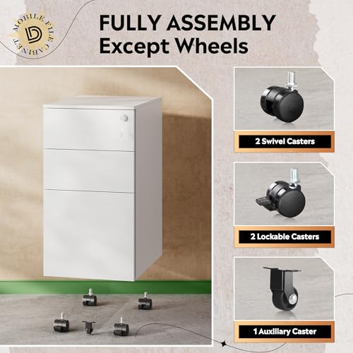 Image of DEVAISE 3 Drawer Slim File Cabinet with Lock, Fully Assembled