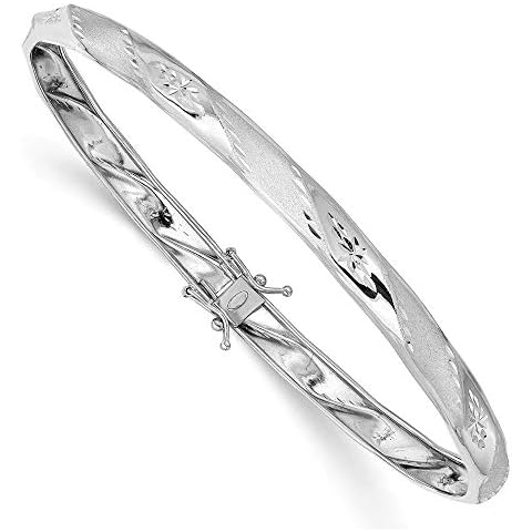 Saris and Things 14K White Gold Polished Satin Diamond Cut Flexible Bangle Cover