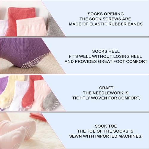 Image of MOMISY Cotton Stretch Crew Anti-Slip Baby Girl Boys Toddlers Infant Anti Skid Socks-6 Pairs (DottedFemale, 3 to 5 years)