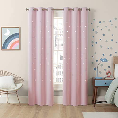 Image of Eclipse Dreamer Star Laser Cut Room Darkening Grommet Window Curtains for Kids Bedroom or Nursery (2 Panels), 34 in x 84 in, Blush