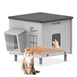 Indestructible Heated Cat House for Outside Cats Winter,Weatherproof & Insulated & Elevated Feral Cat House with Escape Door, Outdoor Indoor Cat Shelter for Stray Barn Cat 17.7×17.7×17.5