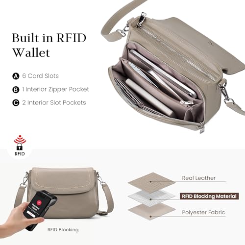 Image of befen Genuine Leather Crossbody Bags for Women with Built in RFID Wallet Medium Womens Saddle Bag Cross Body Purse