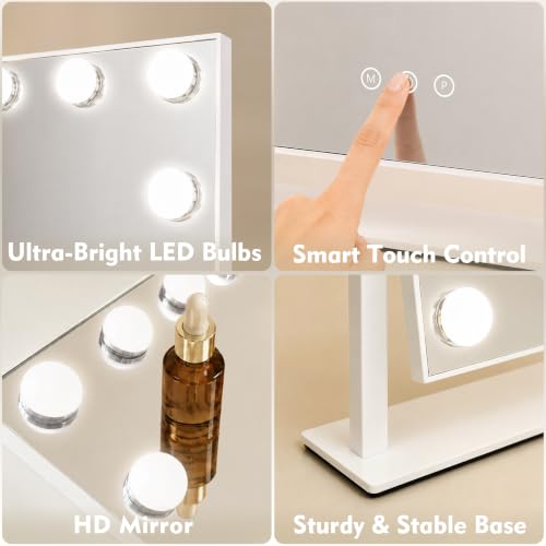 Image of ROLOVE 13x16 inch Lighted Hollywood Makeup Mirror with Detachable Magnifier