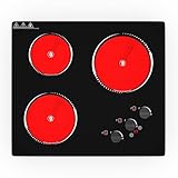 VBGK Electric Cooktop,24 inch 220V Electric Stove Top,Touch and Knob Control,LED,9 Power Levels, Kids Lock &Timer,Overheat Protection,5000W 3 burner cooktop.