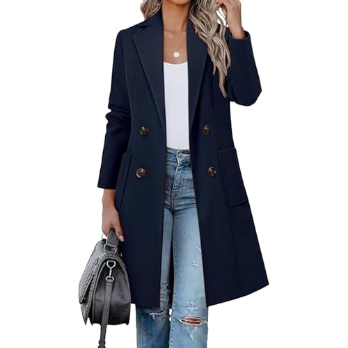 Trench doppiopetto da donna, lungo, slim fit, leggero, con revers, giacca a vento, casual