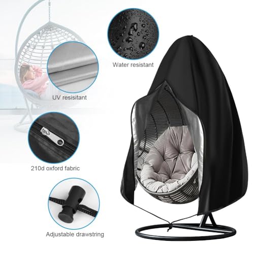 OFFCUP Hängesessel Abdeckung, Swing Egg Chair Cover 210D, Oxford Hängesessel Schutzhülle Schwebesessel mit Reißverschluss, Terrasse Schaukelstuhl Abdeckung Wasserdicht/Winddicht/UV-Beständig 190x115cm