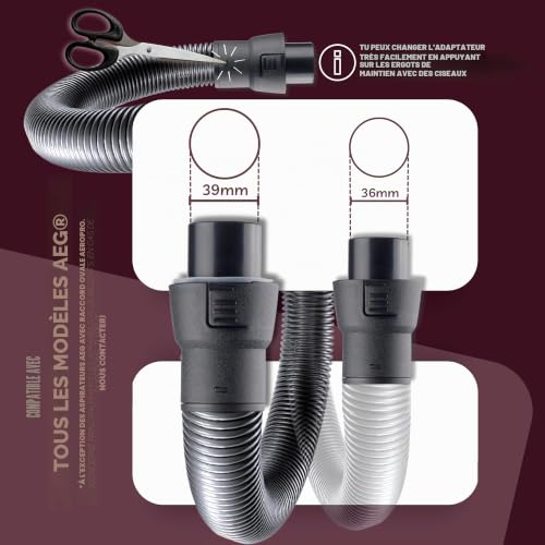 SAFE 'N CLEAN Tuyau d'aspirateur avec poignée compatible avec tous les aspirateurs AEG - Diamètre de raccordement : 37/42 mm – vue 4