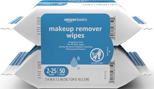 Amazon Basics Makeup Remover Wipes, Formulated without Fragrance and Alcohol-Free, Gentle Cleansing...