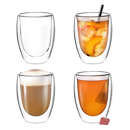 Impolio Classic szklanki do latte macchiato z podwójnymi ściankami (4 x 350 ml) filiżanki do cappuccino – dwuścienne szklanki ze szkła borokrzemowego – nadają się do mycia w zmywarce, zestaw filiżanek do herbaty – szklanki termiczne z podwójnymi ściankami