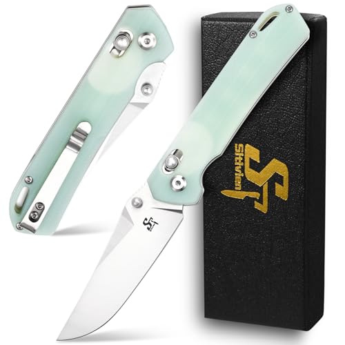 Sitivien ST124 Folding Knife, D2 Steel+G10 Handle,Ball Bearing Pivot, Axis lock with Pocket Clip for Camping,Outdoor EDC Knife Tool-Jade