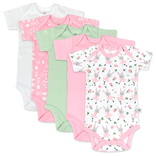 Image of HonestBaby baby-girls 5-pack Short Sleeve Bodysuits One-piece 100% Organic Cotton for Infant Baby Girls
