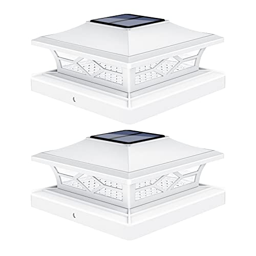 VOLISUN Solar Post Cap Lights: 2 - Pack Outdoor Deck Post Cap Lights White for Dock Fence Waterproof 2 Color Modes,4x4/6x6 Wooden/Vinyl Posts