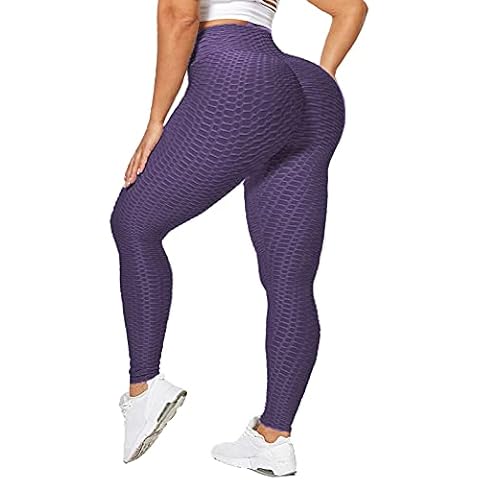 StaySlim Women Honeycomb Anti Cellulite TIK tok Leggings, High Waist Yoga Pants Bubble Textured, Scrunch/Ruched Butt Lift Running Tights Purple Cover